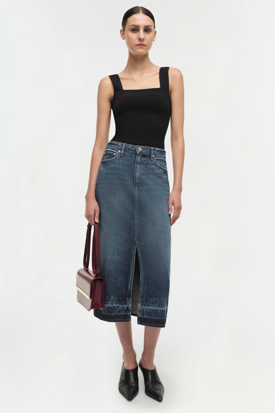 SIMKHAI Della Release Hem Midi Skirt