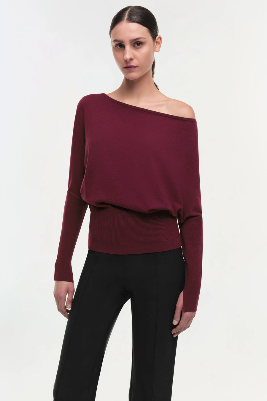 SIMKHAI Lavina Draped Off Shoulder Sweater