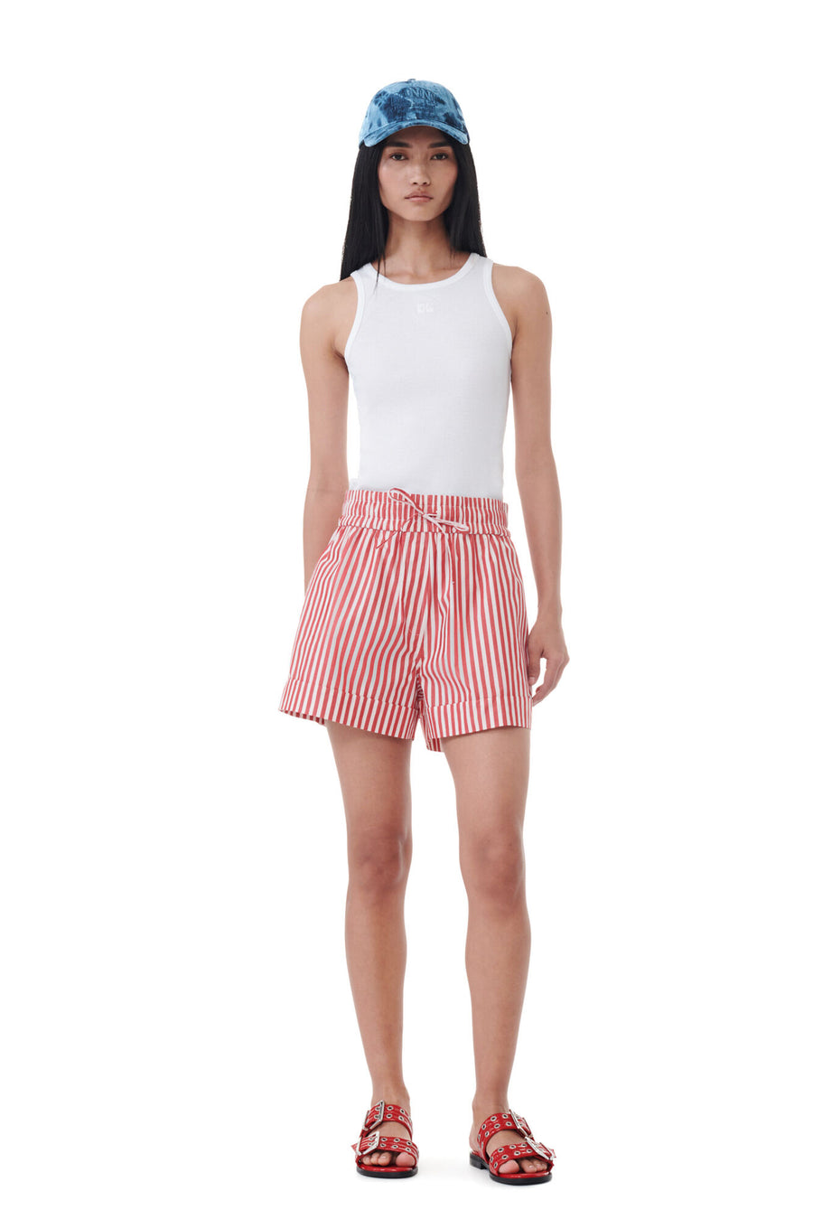 Ganni Stripe Cotton Shorts