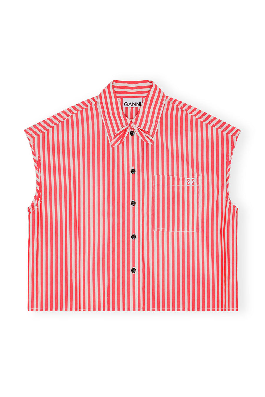 Ganni Stripe Cotton Tie Collar Shirt