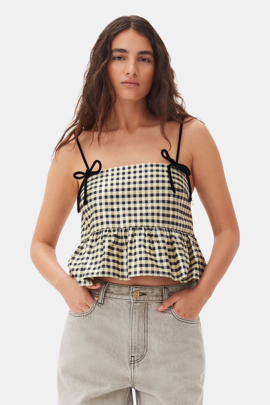 Ganni Shiny Check Jacquard Top