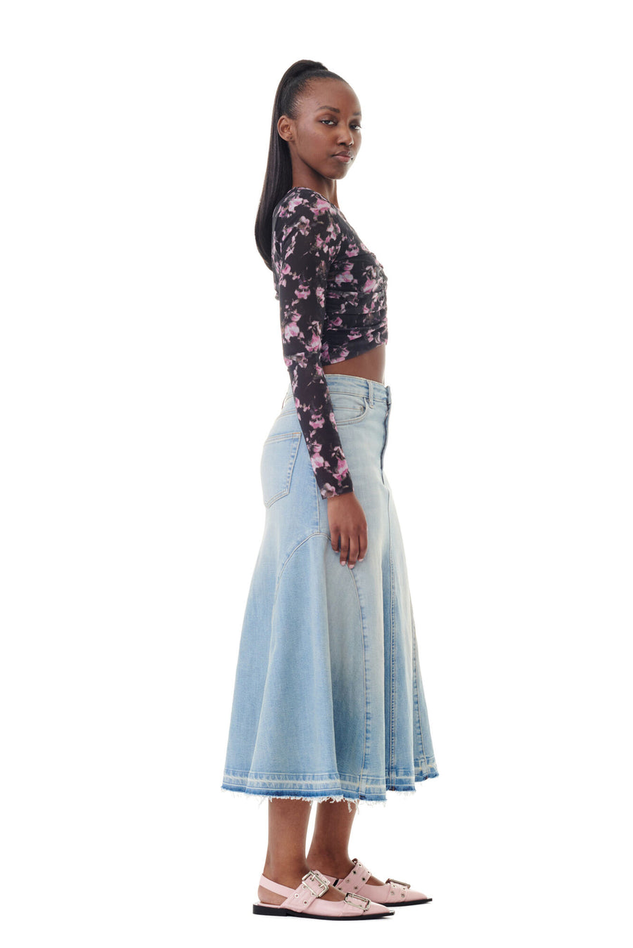 Ganni Tint Denim Midi Skirt