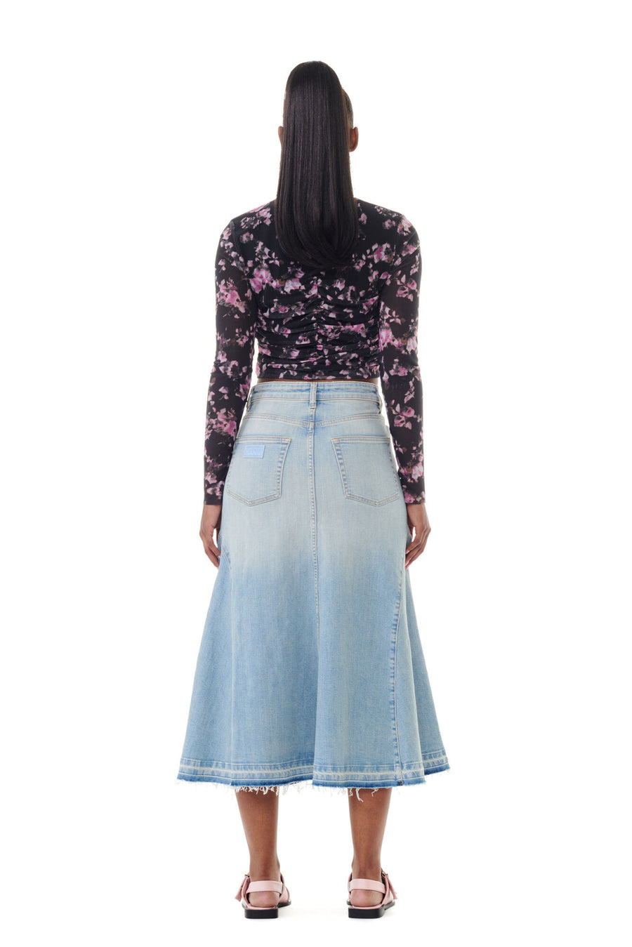 Ganni Tint Denim Midi Skirt