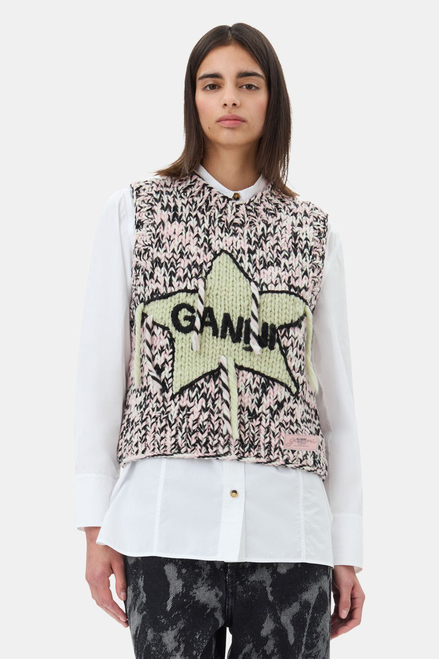 Ganni Graphic Wool Handknit Vest