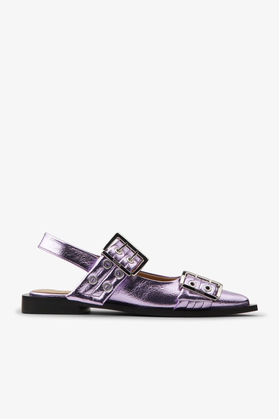 Ganni Feminine Buckle Ballerina Metallic