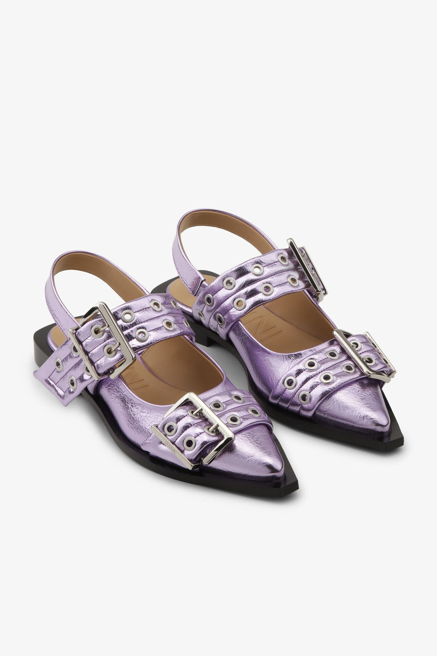 Ganni Feminine Buckle Ballerina Metallic